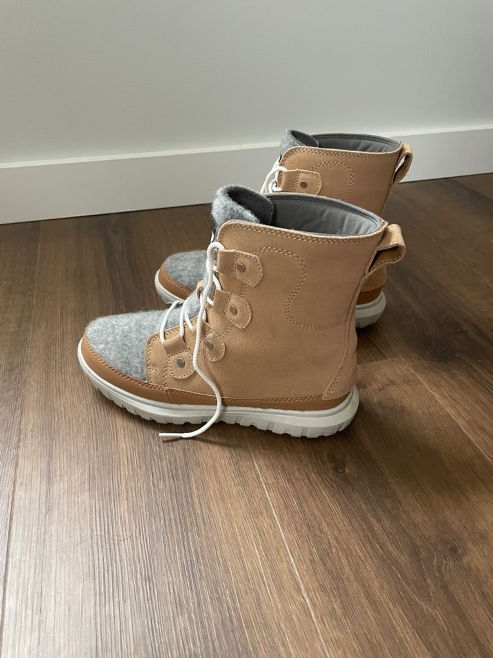 Tan and Gray Lace-Up Women's Boots
